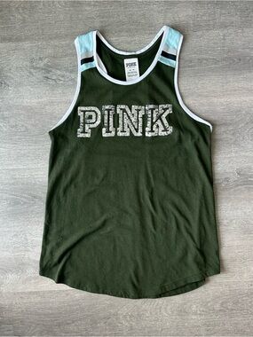 Victoria Secret PINK Olive Green Tank with Sequins logo